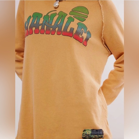 Free People Ragabond Studio gold hanalei Graphic Long Sleeve Top EUC sz m - Picture 2 of 4